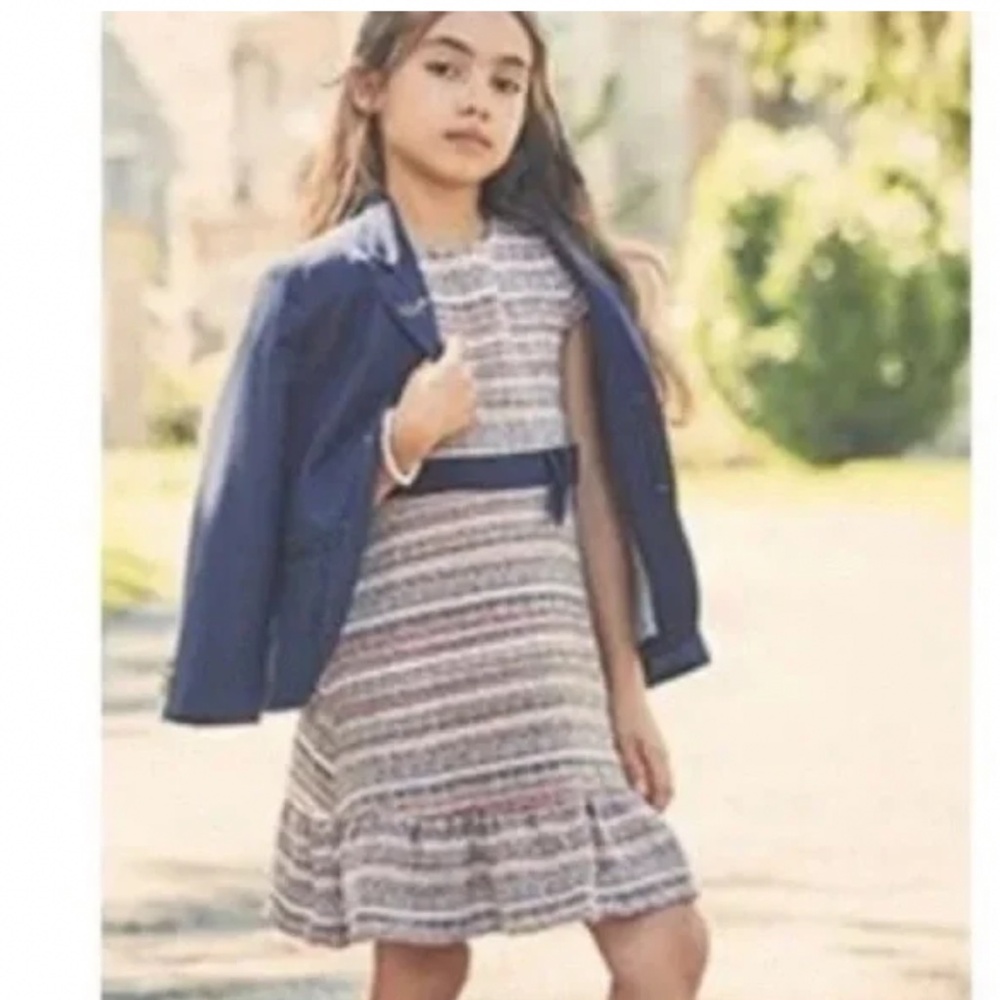 NWT Janie and Jack Ava Dress Tweed Boucle Striped Ruffle Bow Size 6